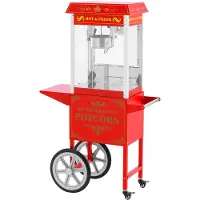 Royal Catering profesjonell popcornmaskin på vogn med RETRO-belysning 88 l 1600 W rød
