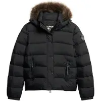 Superdry for woman. W5011569A Short quilted jacket with hood and faux fur trim black (XL), Casual, Polyester, Sustainable