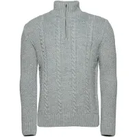 Superdry for man. M6110527A Vintage Jacob Grey Braided Knitted Half-Zip Pullover with Half Zip (XXL), Casual, Acrylic