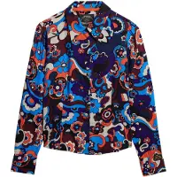 Superdry for woman. W6011747A 70's blue printed slim fit shirt (XS), Casual, Viscose, Long sleeve