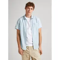 Pepe Jeans for man. PM308494 Paige linen shirt blue (XL), Casual, Short sleeve