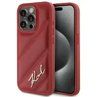 Karl Lagerfeld Diagonal Quilted Script-etui for iPhone 15 Pro - rød
