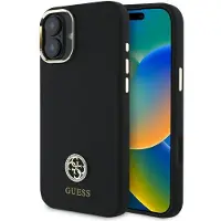 GUESS Silikon Logo Strass 4G-etui for iPhone 16 - Svart