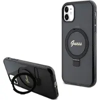 GUESS Ring Stand Script Glitter MagSafe-etui for iPhone 11 / Xr - svart