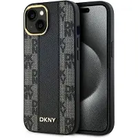 DKNY MagSafe-etui i skinn med rutete ensfarget mønster for iPhone 15 Plus / 14 Plus - Svart