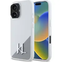 Karl Lagerfeld MagSafe iPhone 16-etui i silikon med metallogo - hvit