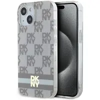 DKNY IML rutete ensfarget mønster og trykte striper MagSafe-etui for iPhone 15 / 14 / 13 - beige
