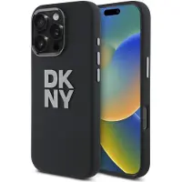 DKNY Liquid Silicone metallogo iPhone 16 Pro Max-etui - svart