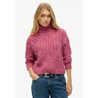 Superdry for woman. W6110548A Braided Knitted Pullover With Polo Collar pink (L), Casual, Acrylic