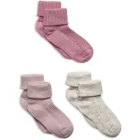 Minymo Sokker - 3-pack - Rib - Rosa Røyk - - 23/26 - Sokker