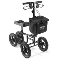 Vevor sammenleggbar knescooter, styrbar knerullator i karbonstål med høydejusterbart håndtak og knepute, 12" terrenghjul, doble bremser, bengjenopprettingsscooter for skadet ankelfotkne, 350 LBS