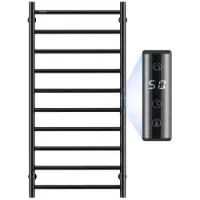 Vevor håndklevarmerstativ med 10 stenger, veggmontert håndklevarmerstativ for bad, IPX5 vanntett håndklevarmerstativ med timer og LED-skjerm, 5 trinn justerbar temperatur håndklevarmer, svart