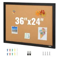 Vevor korktavle, 91 x 61 cm oppslagstavle med MDF-klistremerkeramme, visjonstavle inkluderer 10 tegnestifter, for visning og dekorasjon på kontor, hjem og skole
