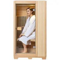 Vevor fjerninfrarød trebadstue, rom-hjemmebadstue for én person, lav-EMF fjerninfrarød hemlock-badstue med herdet glassdør og LED-leselampe og Bluetooth-høyttalere, 1140 W innendørsbruk