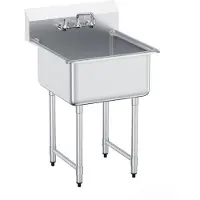 Vevor Rustfritt Stål Oppvaskkum, Frittstående Liten Vask med 1 Roms Inkluderer Kran og Ben, 27"x41" Kommersiell Enkeltkummevask For Garasje, Restaurant, Kjøkken, Vaskerom