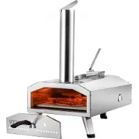 Vevor bærbar utendørs ovn, 12-tommers pizzaovn, pellets- og chips- og trekull-trifuel, pizzagrill i rustfritt stål, inkludert pizzastein, vanntett trekk, spade, ideell for camping og hage, sølv