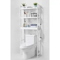 Vevor Oppbevaring over toalettet, justerbar baderomsorganisator i 3 nivåer, bambushylle med 3 kroker, frittstående, enkel montering, plassbesparende for klesvask, passer til de fleste toaletter, hvit