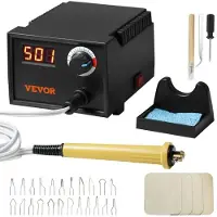 Vevor Vedfyringssett, 200~700°C justerbar temperatur med display, vedfyr med 1 pyrografipenn, 23 trådspisser, 1 pennholder, 4 treflis, 1 skrutrekker, 1 pinsett, 1 hobbykniv, 1 svamp