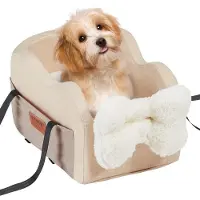 Vevor konsollbilsete til hund, midtkonsollbilsete til hund for liten hund, bilsete til armlenet i bilen med klipsbånd, justerbare stropper, støtter opptil 3,6 kg, lysebrun