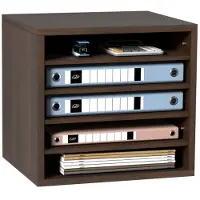 Vevor litteraturarrangører, kontorpostkasse med 5 rom og justerbare hyller, litteratursorterer i tre 13,9 x 12 x 13 tommer for kontor, hjem, klasserom, postromsorganisering, EPA-sertifisert, brun