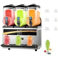 Vevor Kommersiell Slush-maskin, 15Lx3 Trippeltank Frossen Drikkemaskin, 180 kopper Rustfritt Stål Margarita Smoothie Frossen Drikkemaskin, Slush-maskin for Hjemmefester Restauranter Kaféer Barer