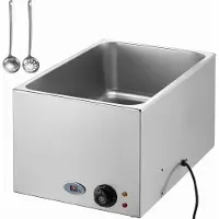 Vevor Kommersiell matvarmer 18L Bain Marie 1200W Elektrisk buffévarmer Dampbordmatvarmer Benkeplate Rustfritt stål Matvarmer Våt eller tørr bruk for fester, catering og restauranter