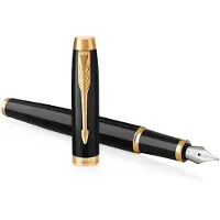 Parker IM, Svart, Gull, Patronpåfyllingssystem, Blå, Aluminium, Messing, Metall, Rund spiss, Rustfritt stål