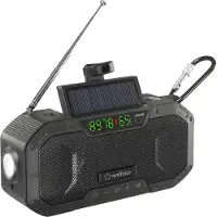 Renkforce RF-CR-300 Outdoorradio FM, AM (1018) Nødradio, Bluetooth, SD genopladelig, Solcellepanel, Håndsving, Lommelygte Sort