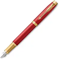 Parker IM Fountain Pen | Premium Red Lacquer with Gold Trim | Fine Point with Blue Ink Cartridge | Gift Box