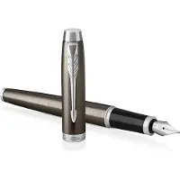 Parker IM, Brun, Patronpåfyllingssystem, Blå, Aluminium, Messing, Metall, Rund spiss, Rustfritt stål