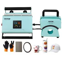 Vevor 2-i-1 varmepresse for glass og hatter, minivarmepresse for luer og hatter, varmepresse for 11-30oz sublimeringsglass og krus, temperatur- og tidskontroll, grønn