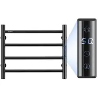 Vevor håndklevarmerstativ med 4 stenger, veggmontert håndklevarmerstativ for bad, IPX5 vanntett håndklevarmerstativ med timer og LED-skjerm, 5 trinn justerbar temperatur håndklevarmer, svart