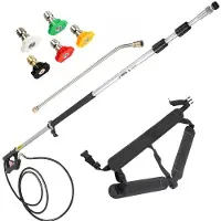 Vevor høytrykkspyler stav Teleskopisk 18 fot 4000psi teleskopisk høytrykkspyler stav med stroppbelte 3/8" hurtigkobling forlengelsesstang for Power Washer Spray lanse 5 dyser Oppkjørsel Byggebil