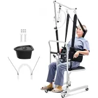 Vevor elektrisk pasientløfterstol, elektrisk løftestol med slynge og justerbar høyde, toalettstol ved sengen med 180° delt sete og bekken for eldre med funksjonsnedsettelser, 220 kg kapasitet