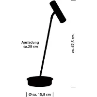 HELL Tom Pro LED-bordlampe, svart, høyde 47 cm, CCT, dimmer