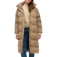 Superdry for woman. W5011801A Long quilted coat with brown hood (XS), Casual, Polyester, Sustainable
