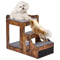 Vevor Køyeseng for kjæledyr med avtakbare trapper, vindusplass for hund/katt med oppbevaring, flernivåseng med vindusplass, sovesofa for hund, liten kjæledyrplattform, innendørsbruk (rustikk brun)