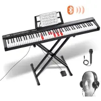 Vevor 88 tangenters digitalt piano, halvvektede tangenter, elektrisk pianosett i full størrelse med justerbart stativ, innebygde høyttalere, sustainpedal, hodetelefoner, Bluetooth MIDI USB for nybegyn