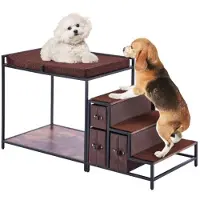 Vevor Køyeseng til kjæledyr med trapp, vindusplass til hund/katt med oppbevaring, flernivåseng med vindusplass, sovesofa til hund, kjæledyrseteplattform for mellomstore kjæledyr, innendørsbruk (mørkeb