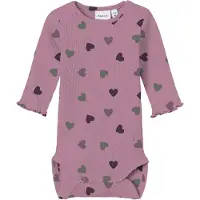 Name it Body I/e - Rib - NbfNitte - Mauve Orchid m. Hjerter - - 50 - Langermet Body
