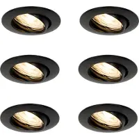 QAZQA Sett med 6 sorte nedfellbare spotlights GU10 35 mm - Edu