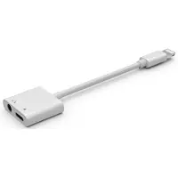 ILike Adapter AX7 Dual Lightning til 3,5 mm headset + Lightning-laderkontakt hvit