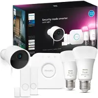 Philips Hue Startsett: 2 Stk. E27 Lyspærer (1100 Lm) + 2 Stk. Kontaktsensor + Kamera