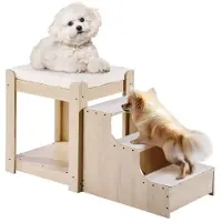 Vevor Køyeseng til kjæledyr med trapp, vindusplass til hund/katt, flernivåseng med vindusplass til hund, forhøyet sitteplattform med skumpute, kjæledyrsengsofa for innendørs bruk ved sengen (beige)