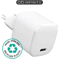 ESTUFF INFINITE - Strømadapter - 100% recycled plastic - 20 watt - 3 A - Apple Fast Charge, PD 3.0, QC 3.0 (24 pin USB-C) - hvit