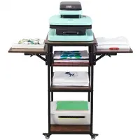 Vevor varmepressebord med ladestasjon, 4-lags flyttbart varmepressestativ, sammenleggbart stativ for varmeoverføringsmaskin med hjul, rullende metallarbeidsbenk for sublimeringsoverføringsmaskin, brun