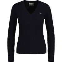 Gant for woman. 4800101 V-neck V-neck knitted jumper in navy stretch cotton, knitted in eights (L), Casual, Long sleeve