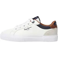 Pepe Jeans for boy. PBS30569 Kenton Court Leather Sneakers white (36), Flat, Laces, Casual, children's fashion