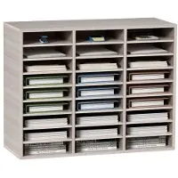 Vevor 27 roms litteraturorganisator i tre, justerbare hyller, postsenter i middels tett fiberplate, oppbevaring til kontor, hjemmeskole for filer, dokumenter, papirer, magasiner, grå