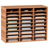 Vevor 27 roms litteraturorganisator i tre, justerbare hyller, postsenter av middels tett fiberplate, oppbevaring til kontor, hjemmeskole for filer, dokumenter, papirer, magasiner, hvit